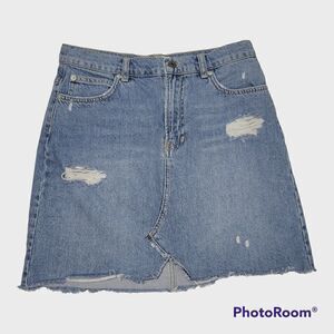 WE THE FREE PEOPLE Short Skirt Womens Size 28 Blue Jean Denim Distressed Frayed‎
